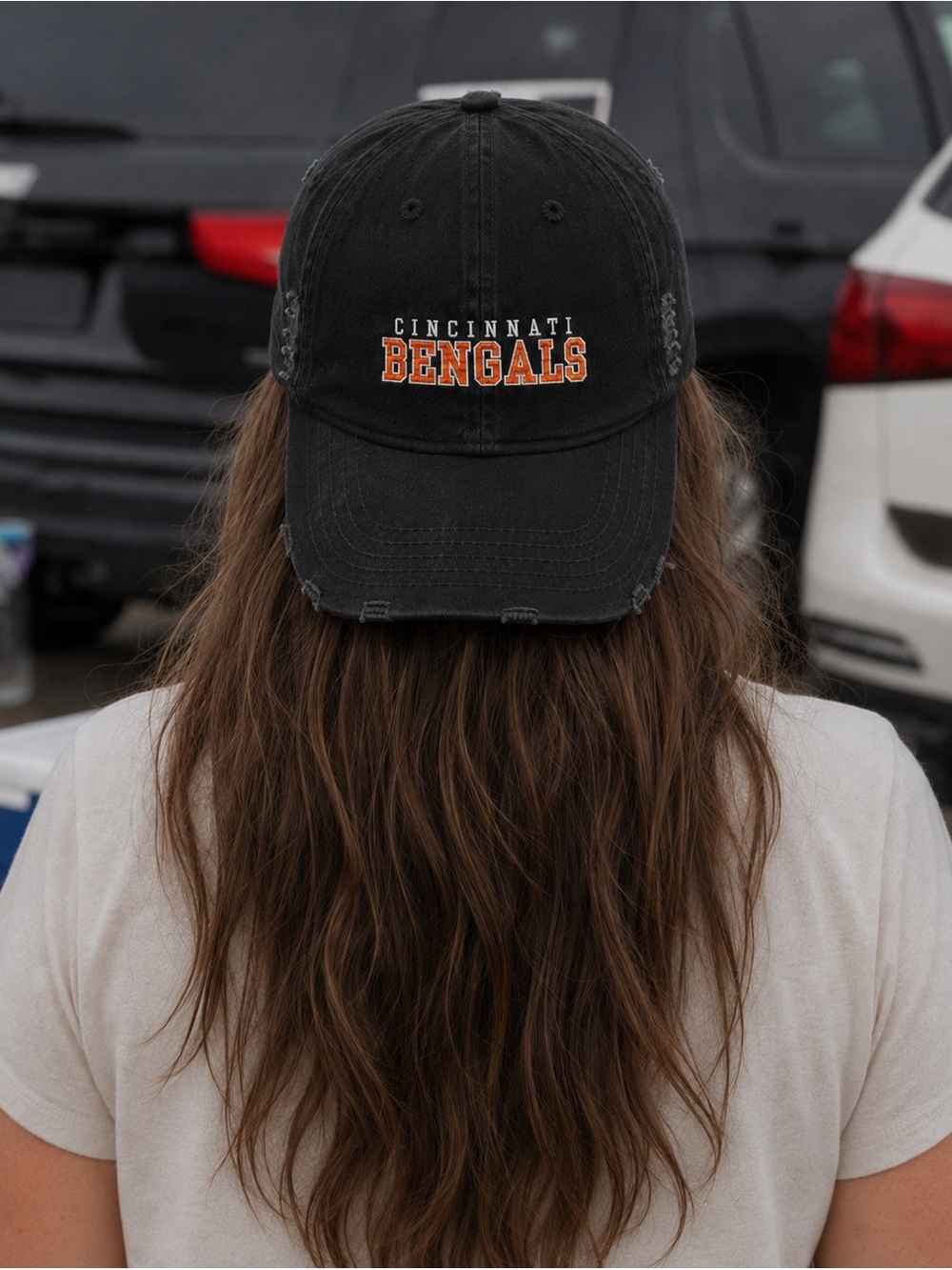 BRAND NEW Cincinnati Bengals Distressed Baseball Hat – Black Embroidered Hat